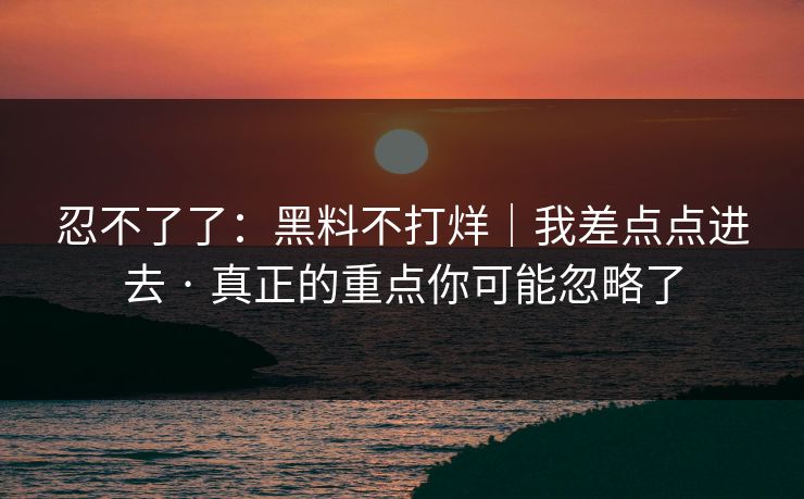 忍不了了：黑料不打烊｜我差点点进去 · 真正的重点你可能忽略了