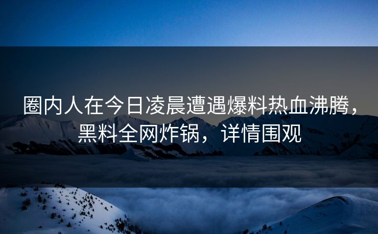 圈内人在今日凌晨遭遇爆料热血沸腾，黑料全网炸锅，详情围观